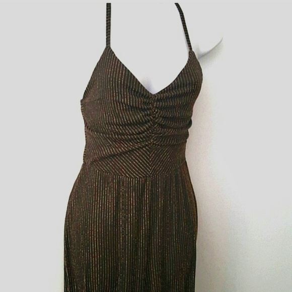 Jumpsuit Sexy Strappy Pullover Gold Metallic Stripes Black   Small Halloween - Picture 2 of 11